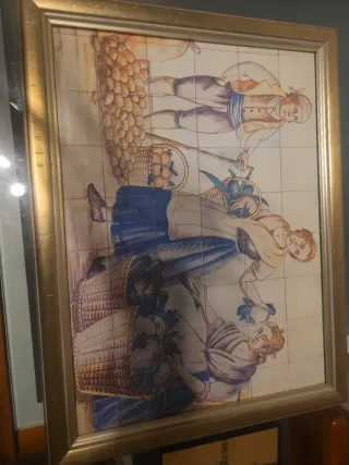 Cuadro Cerámica y Madera Dorado