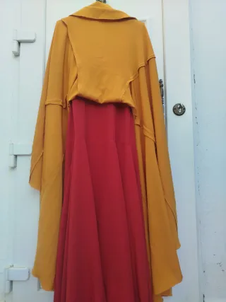 Traje Gitana Flamenca mostaza y granate