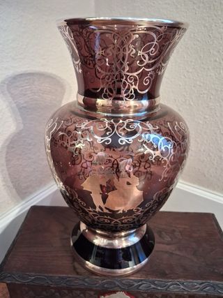 Jarrón Vidrio con Detalles Plata