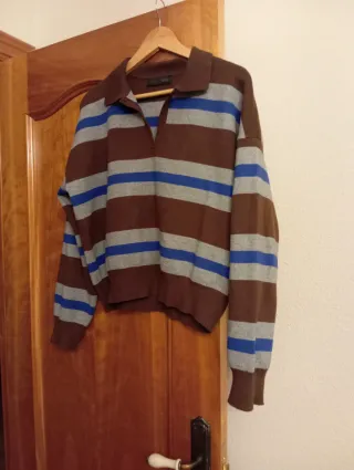 Polo Zara rayas marrón, gris y azul