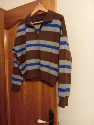 Polo Zara rayas marrón, gris y azul