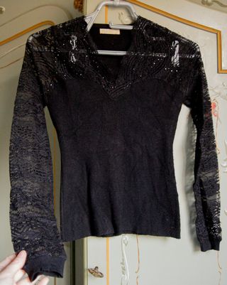 Maglia Tiramisù nera pizzo maniche lunghe Tg S/M