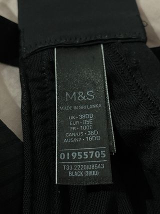 Sujetador M& Negro 85E con Aro