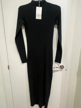 Vestido Zara Negro Manga Larga Talla S