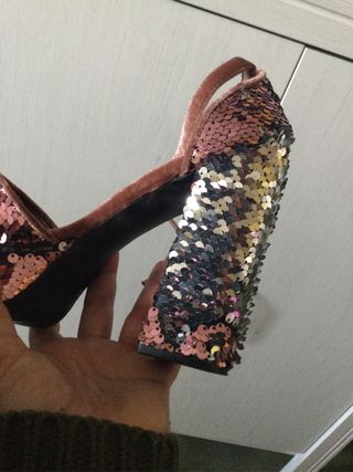 Sandalias tacón lentejuelas reversibles