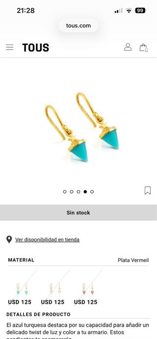 Pendientes Tous Turquesa Plata ley baño Oro 18k