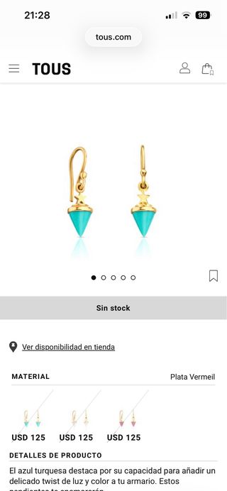 Pendientes Tous Turquesa Plata ley baño Oro 18k