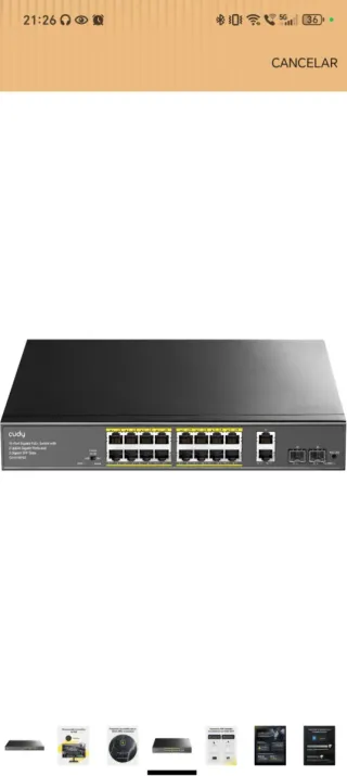 Switch Cudy PoE+ Gigabit Ethernet 16 Puertos