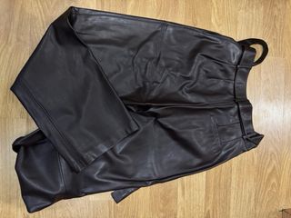 Pantalón polipiel Mango ancho marrón T.36