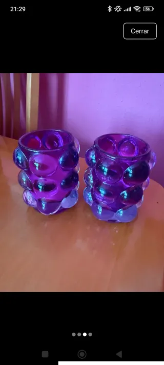 Portavelas de cristal morado