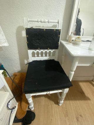 Silla Vintage Madera Tapizada Negra