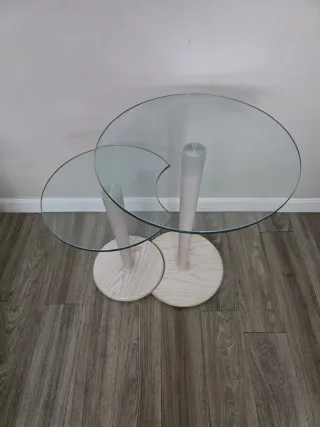 Conjunto Mesa Auxiliar Cristal y Madera