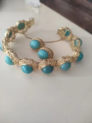 Pulsera y pendientes oro de 18 kts con turquesas