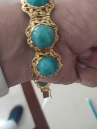 Pulsera y pendientes oro de 18 kts con turquesas