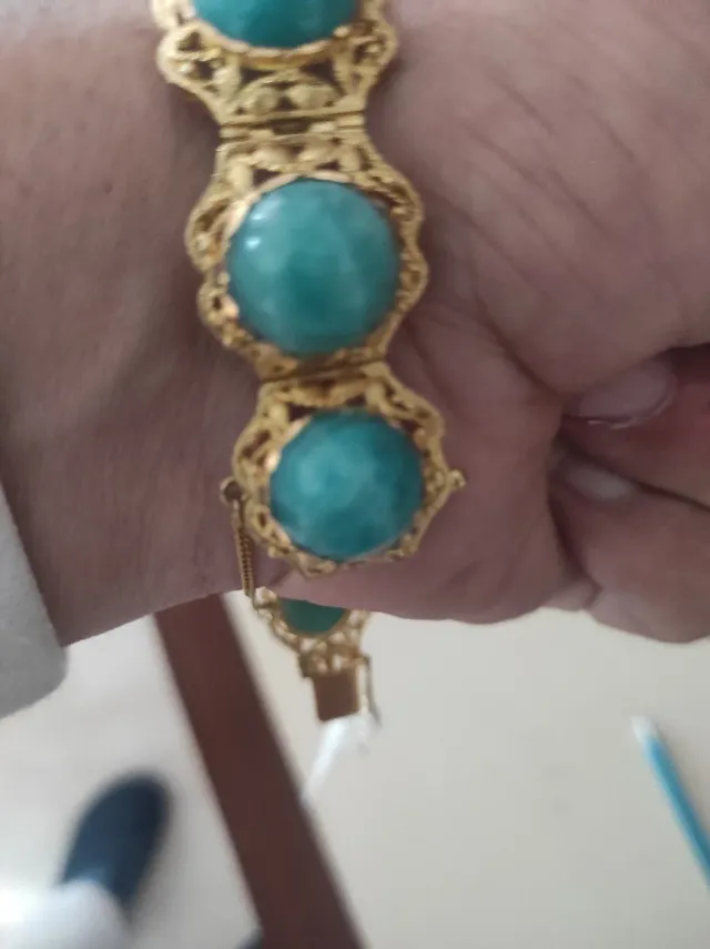 Pulsera y pendientes oro de 18 kts con turquesas