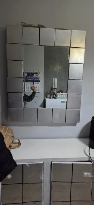 Espejo decorativo madera en color plata y cristal