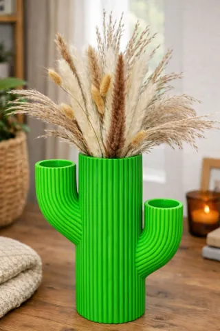 Jarrón Cactus Verde Decorativo con flores secas