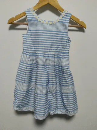 Vestido rayas celeste y blanco con lazo T4-5