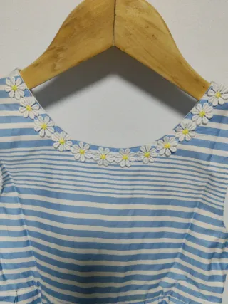 Vestido rayas celeste y blanco con lazo T4-5