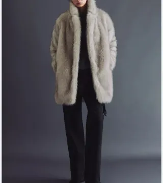 Abrigo de pelo sintético beige/gris
