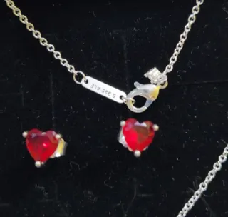Conjunto Pandora Corazón Rojo Plata