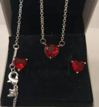 Conjunto Pandora Corazón Rojo Plata