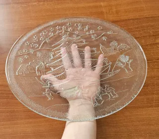 Piatto Natale Vetro Decorato Vintage