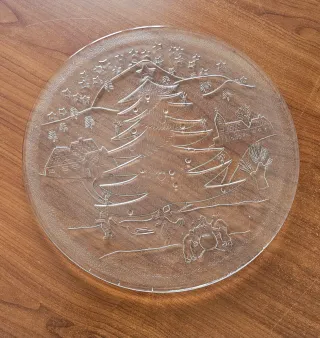 Piatto Natale Vetro Decorato Vintage