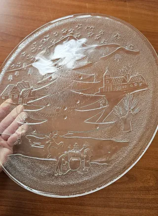 Piatto Natale Vetro Decorato Vintage