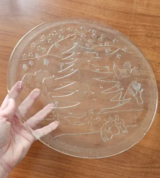 Piatto Natale Vetro Decorato Vintage