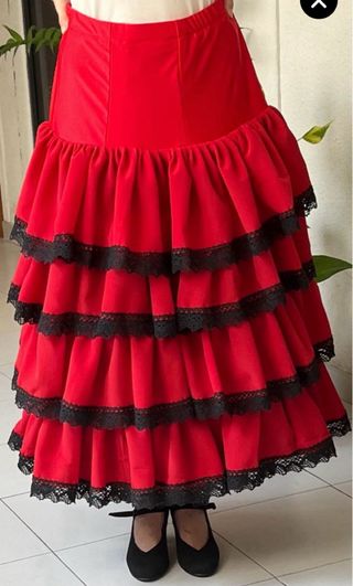 Falda flamenca licra volantes crespón bolillo