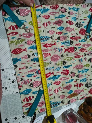 Hamaca para gatos beige azul peces