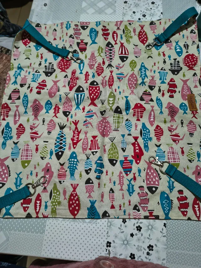 Hamaca para gatos beige azul peces