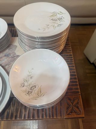 Vajilla Vintage Porcelana Flores Plateadas