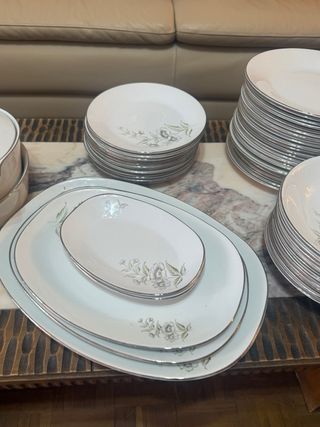 Vajilla Vintage Porcelana Flores Plateadas