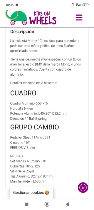 Bicicleta infantil Monty