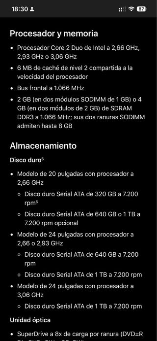 Apple iMac 2009 Plata Modelo A1224