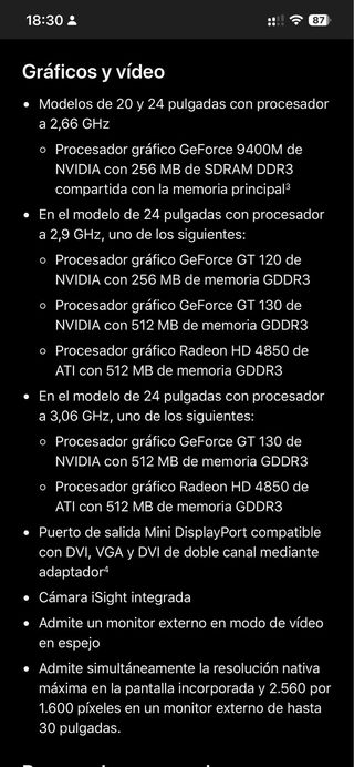 Apple iMac 2009 Plata Modelo A1224