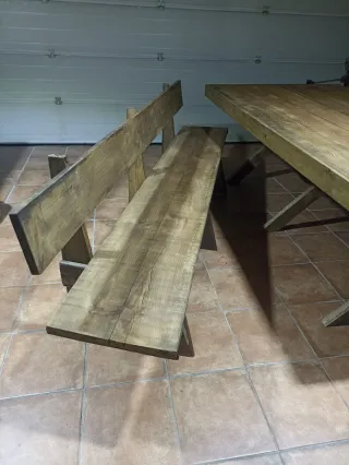 Conjunto Mesa y Bancos Madera Rústica