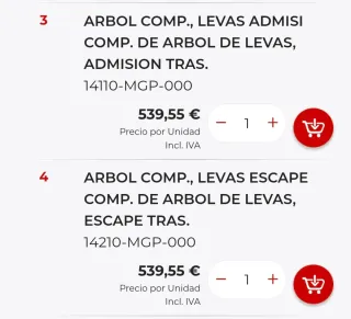 Árboles de levas Honda CBR 1000RR