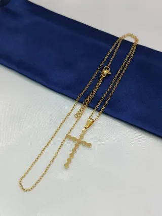 Cadena y Colgante Cruz Acero Inoxidable Dorado