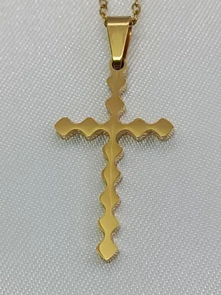 Cadena y Colgante Cruz Acero Inoxidable Dorado