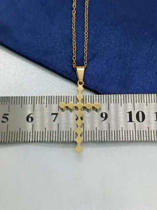 Cadena y Colgante Cruz Acero Inoxidable Dorado