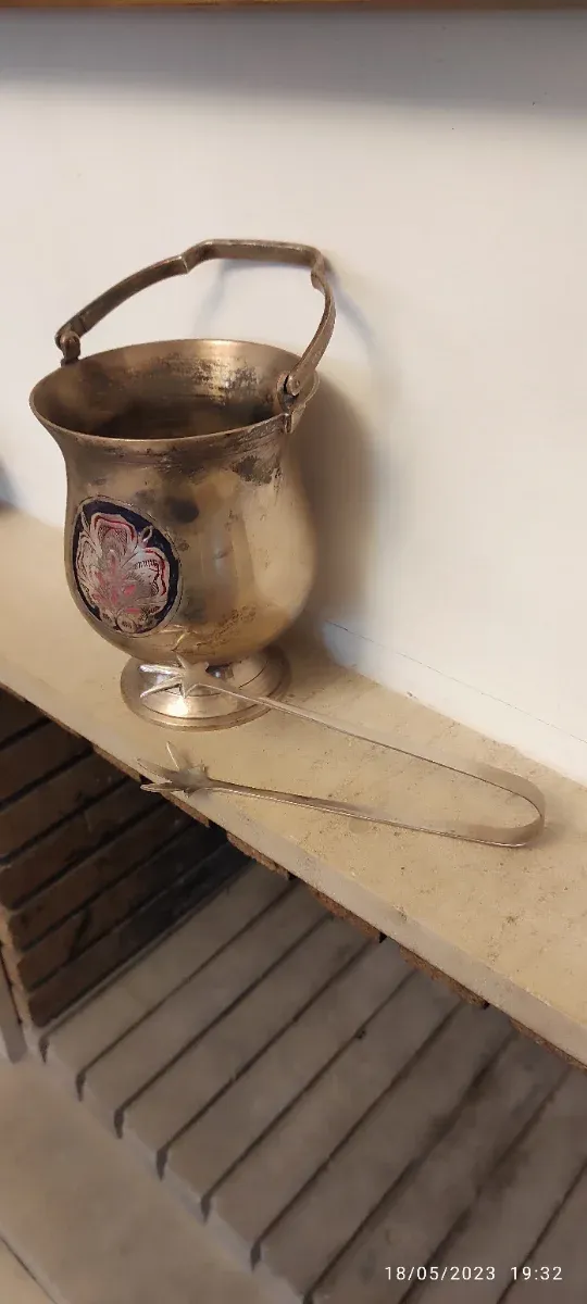 Cubitera y pinza de hielo alpaca vintage