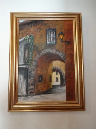 Cuadro Óleo Flores Jarrón Morado Amarillo