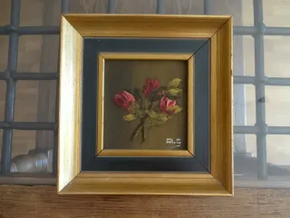 Cuadro Óleo Flores Jarrón Morado Amarillo