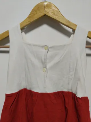 Traje algodón niña T8 rojo y blanco