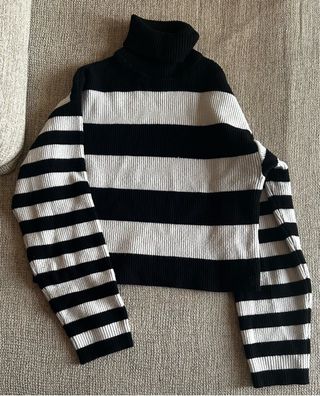 Jersey Zara Rayas Cuello Alto Negro Blanco