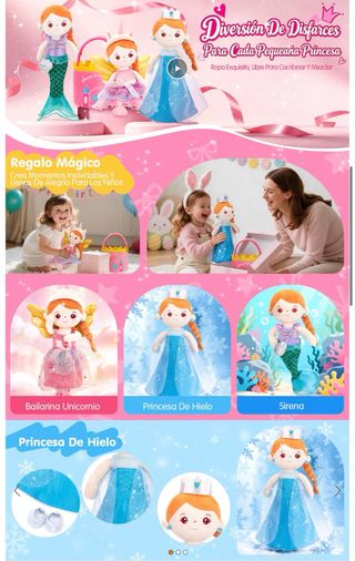 NUEVO! Muñeca Princesa Sirena 3 disfraces