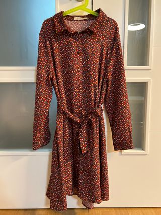 Vestido floral manga larga con cinturón